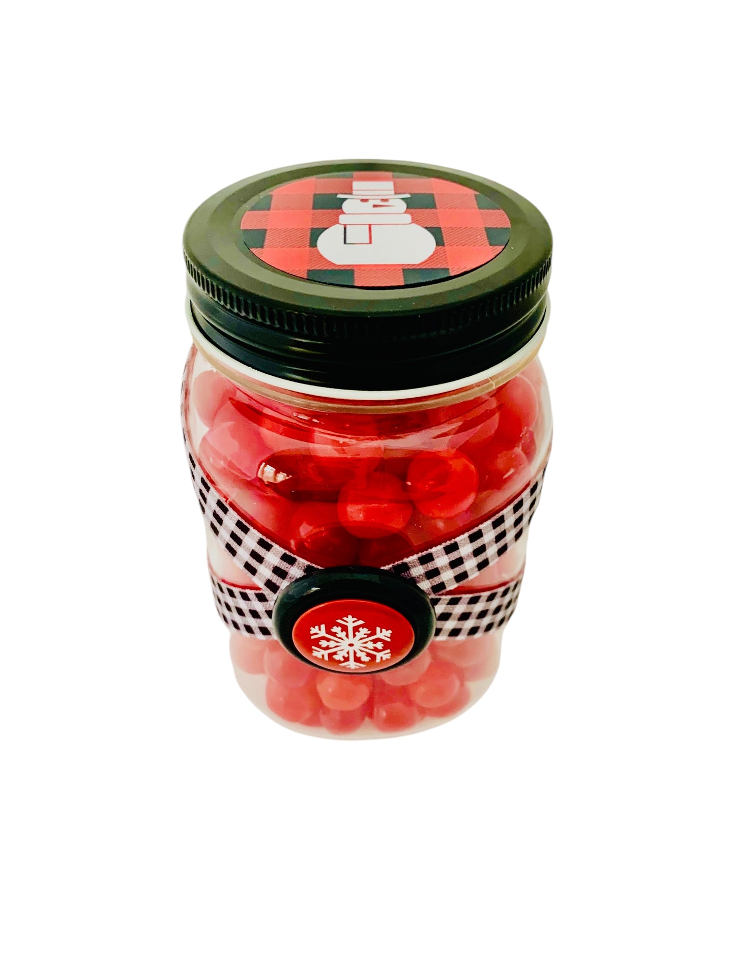 Large Jar Christmas Holiday Black White Buffalo Plaid Red White Snowflake Stocking Stuffer Children's Table Party Candy Favor FREE SHIPPING