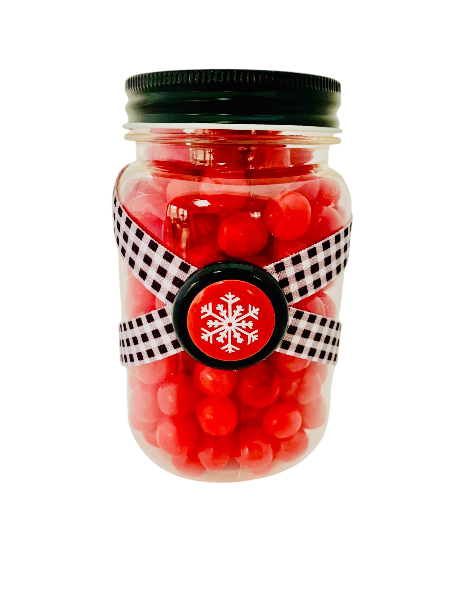 Large Jar Christmas Holiday Black White Buffalo Plaid Red White Snowflake Stocking Stuffer Children's Table Party Candy Favor FREE SHIPPING