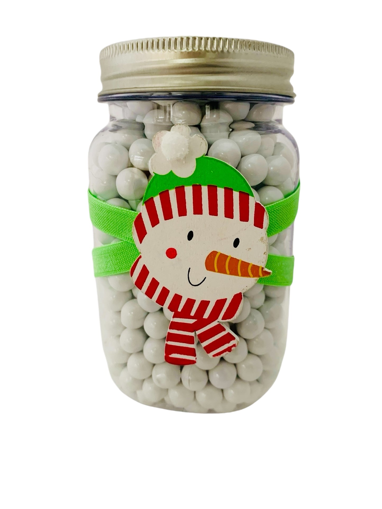 Large Jar Christmas Holiday Lime Green Wooden Snowman Stocking Stuffer Children's Table Party Candy Favor FREE SHIPPING