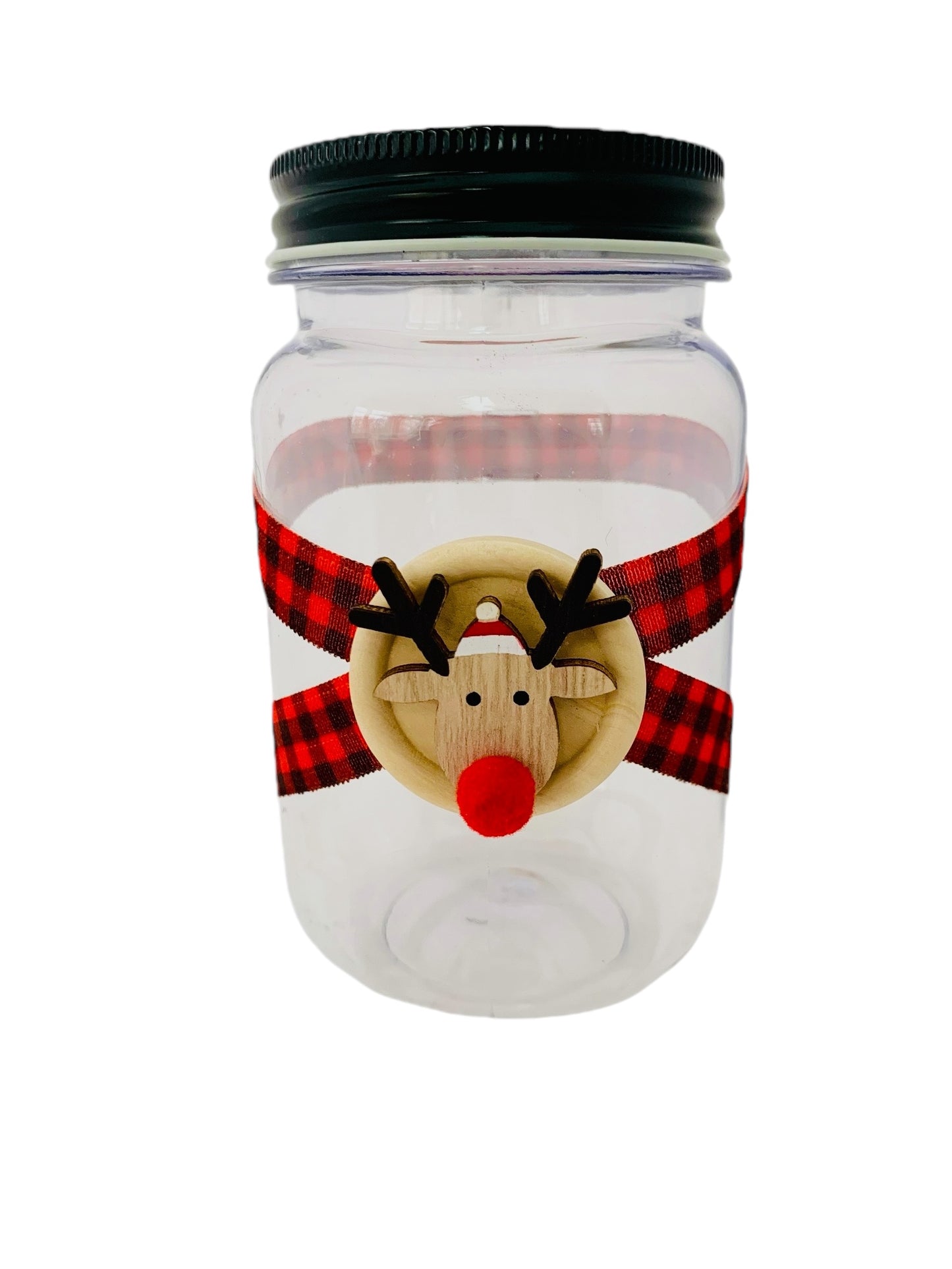 Large Jar Red Black Buffalo Plaid Wood Rudolph Reindeer Stocking Stuffer Children's Table Party Candy Favor FREE SHIPPING