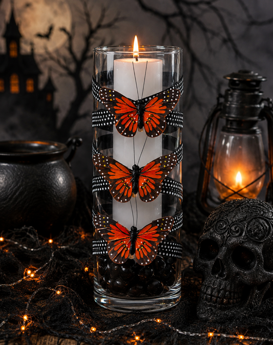 3.5" x 9.5" Vase Black White Polka Dots 5X 6 Clip On Orange Butterflies Halloween Autumn Fall Collection Complete Set FREE SHIPPING
