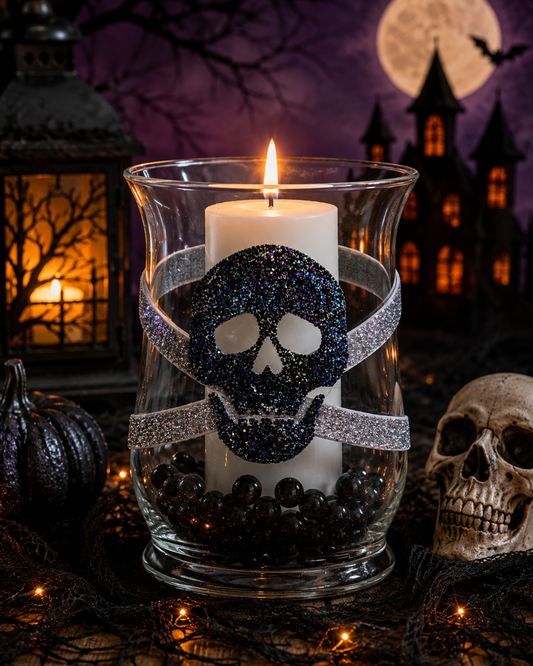 5.5" x 8" Hurricane Silver Glitter 1X 2 Black Turquoise Bling Skull Eerie Halloween Collection Complete Set FREE SHIPPING
