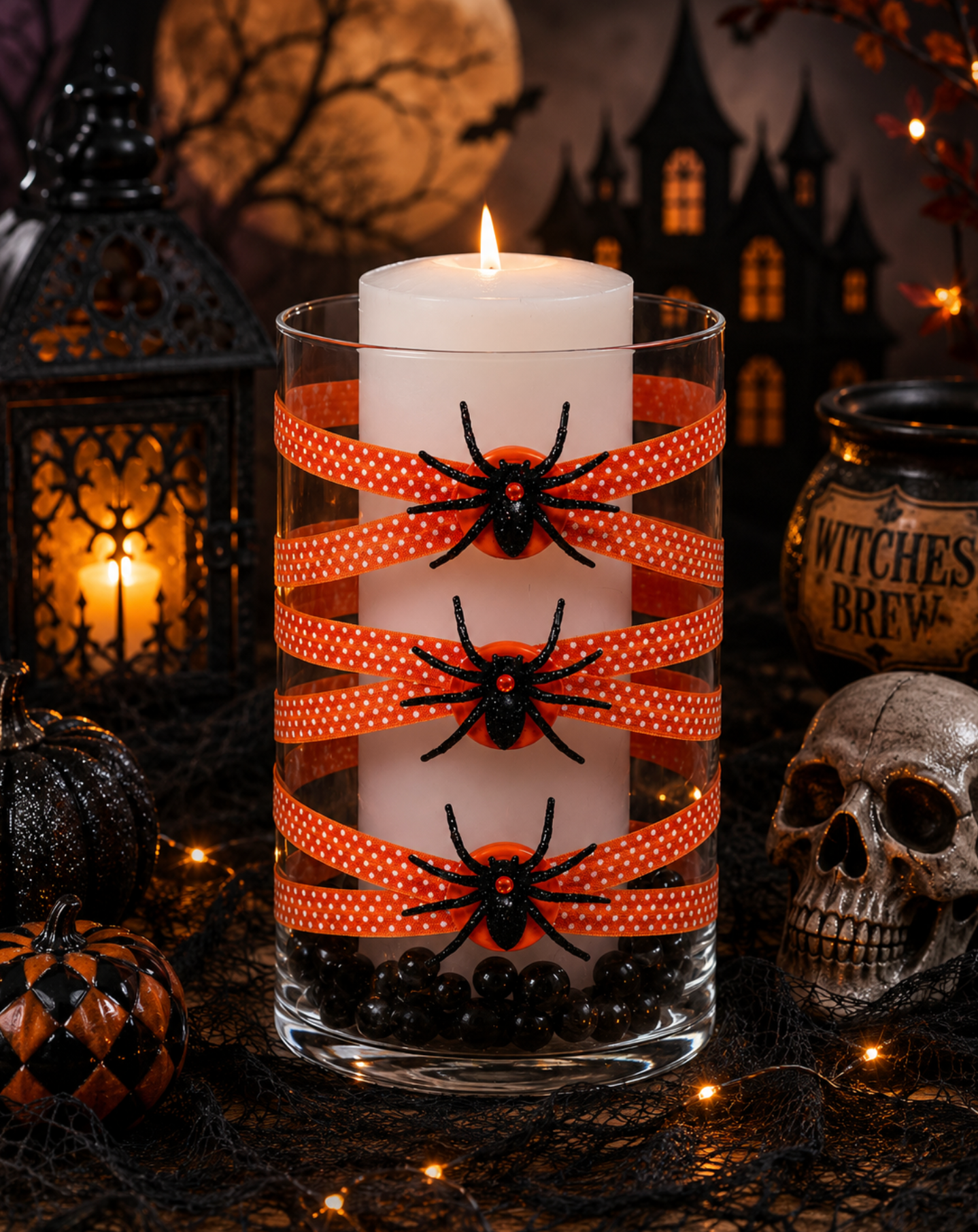 6" x 10" Cylinder Orange White Polka Dot 5X 5 Halloween Glitter Spiders Large Halloween Collection Complete Set FREE SHIPPING